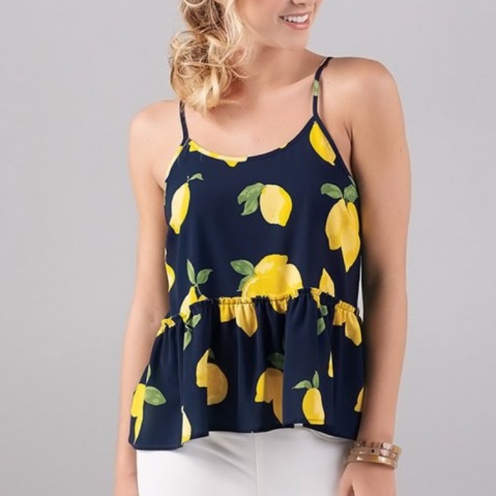 Mud Pie Bel Air Peplum Lemon shirt. Only worn once!! So cute 🤩🤩🤩
